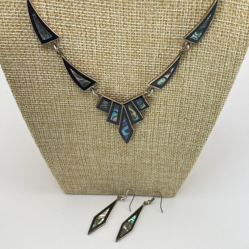 Alpaca Mexico Abalone Shell Jewelry Set Vintage Boho Statement Multi Color